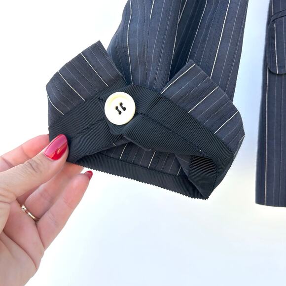 Vintage Sonia Bogner Navy Blazer Pinstripes Fitted Jacket Size 8 Single 38 - Picture 6 of 9